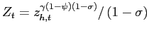 $ Z_{t} = z_{h,t} ^{\gamma\left( 1-\psi\right) \left( 1-\sigma\right) }/\left( 1-\sigma\right) $