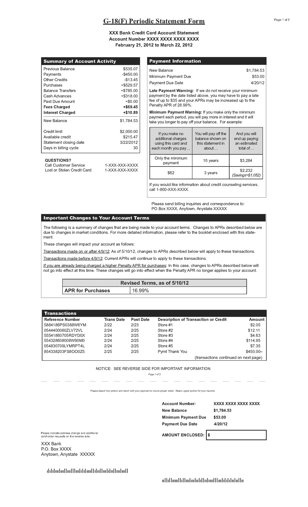G-18(F)—Periodic Statement Form