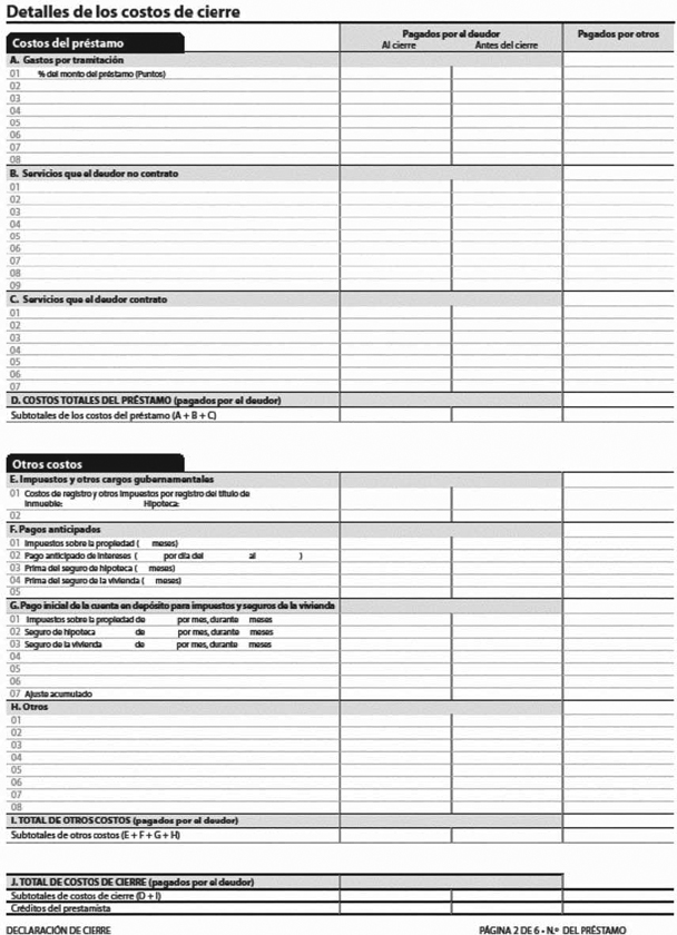 H-28(J)—Mortgage Loan Transaction Closing Disclosure—Modification to Closing Disclosure for Transaction Not Involving Seller—Spanish Language Model Form (continued)