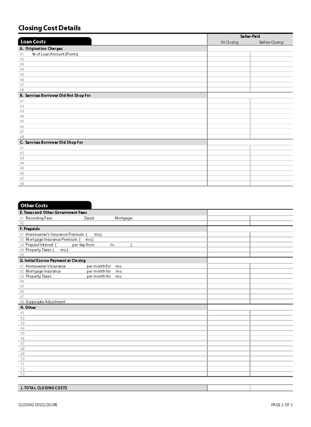 H-25(I)—Mortgage Loan Transaction Closing Disclosure—Modification to Closing Disclosure for Disclosure Provided to Seller—Model Form (continued)