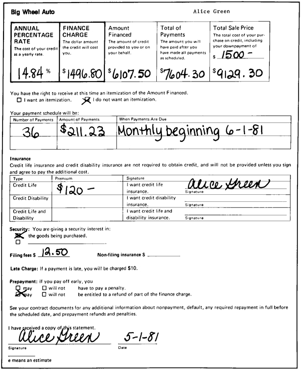H-10—Credit Sale Sample