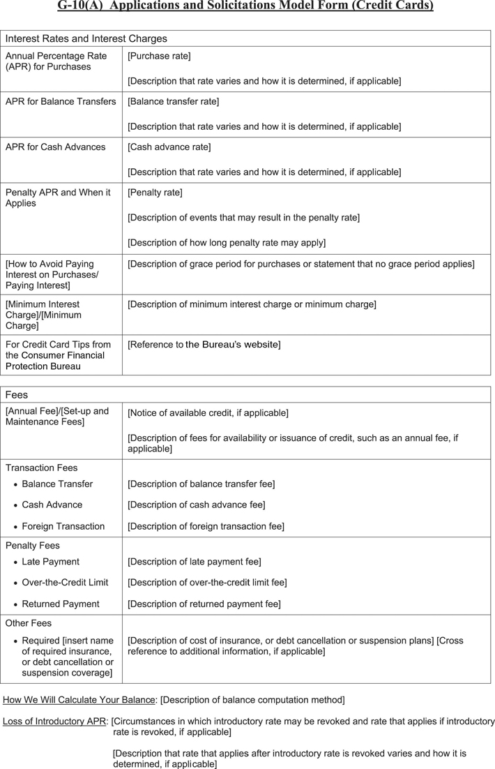 G-10(A)—Applications and Solicitations Model Form (Credit Cards)