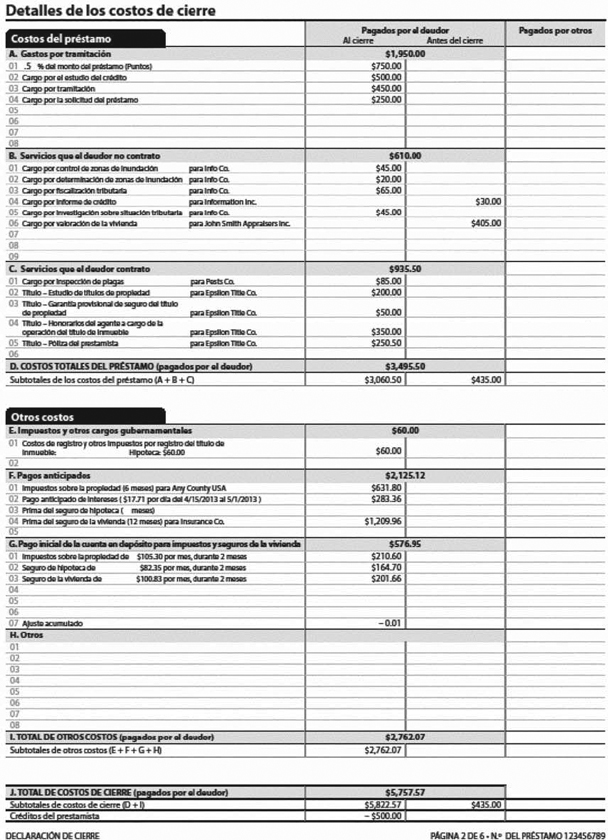 H-28(H)—Mortgage Loan Transaction Closing Disclosure—Spanish Language Refinance Sample (continued)