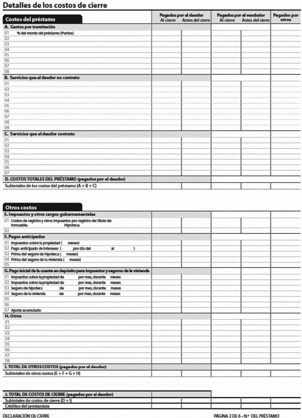 H-28(F)—Mortgage Loan Transaction Closing Disclosure—Spanish Language Model Form (continued)